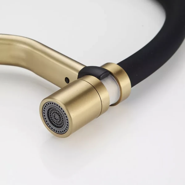 F4497-3 кухня одноваж. силікон. вилив лат. корп. гайка карт.90° Ø35 (сатин золотой) {10}