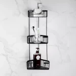 F351-26 полка кутова потрійна з гачками нерж. сталь (чорна)** {10}