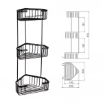F351-26 полка кутова потрійна з гачками нерж. сталь (чорна)** {10}