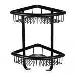 F352-16 полиця кутова подвійна з гачками нерж. сталь (чорна)** {10}