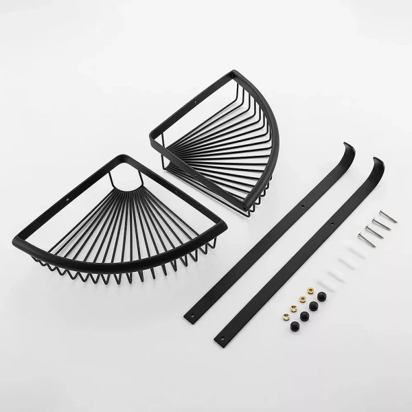 F352-16 полиця кутова подвійна з гачками нерж. сталь (чорна)** {10}