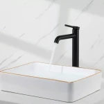 Смеситель для умывальника GAPPO G1006-26 однорычажный с высоким круглым изливом черный латунный крепеж гайкой Ø35