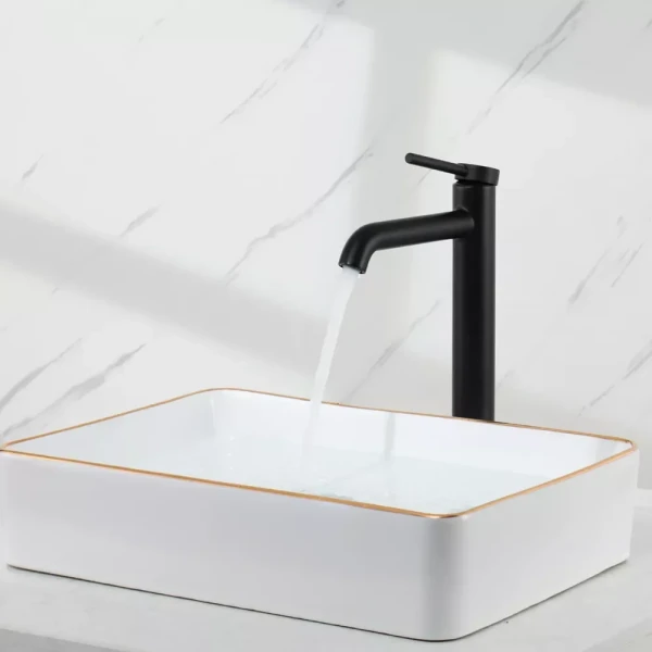 Смеситель для умывальника GAPPO G1006-26 однорычажный с высоким круглым изливом черный латунный крепеж гайкой Ø35