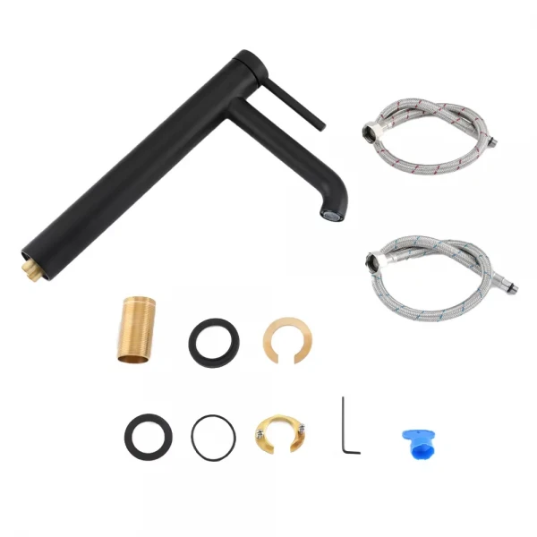 Смеситель для умывальника GAPPO G1006-26 однорычажный с высоким круглым изливом черный латунный крепеж гайкой Ø35