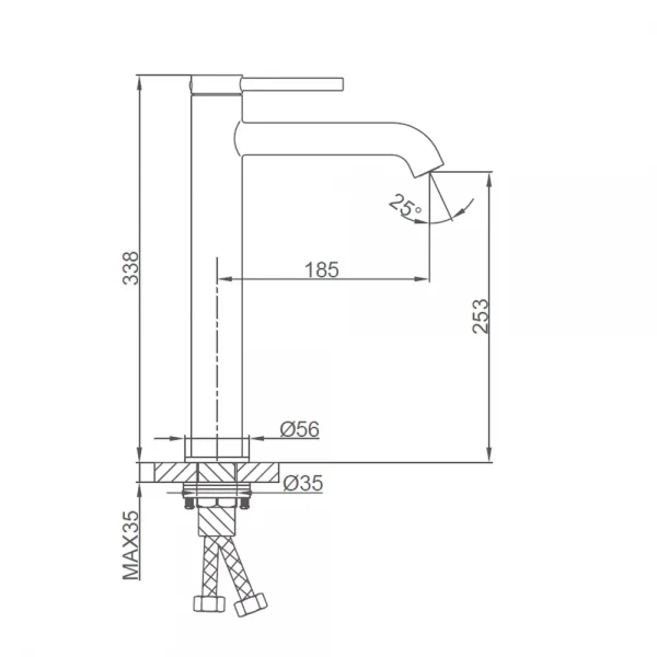Смеситель для умывальника GAPPO G1006-26 однорычажный с высоким круглым изливом черный латунный крепеж гайкой Ø35