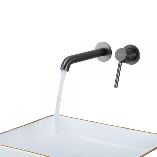 Смеситель для умывальника GAPPO G1206-9 однорычажный с круглым изливом латунный серый (Gungrey) Ø35