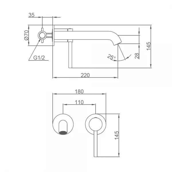 Смеситель для умывальника GAPPO G1206-9 однорычажный с круглым изливом латунный серый (Gungrey) Ø35