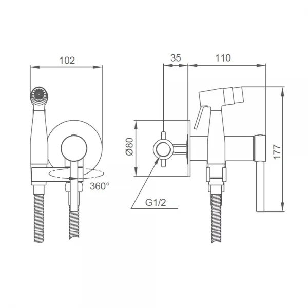 Гигиенический душ GAPPO G7206-9 встроенный однорычажный латунный серый (Gungrey) Ø35