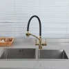 Смеситель для кухни GAPPO G4398-13 под осмос однорычажный с высоким силиконовым изливом крепления шпилькой латунный Ø35 золото/черный
