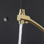 Смеситель для кухни GAPPO G4398-13 под осмос однорычажный с высоким силиконовым изливом крепления шпилькой латунный Ø35 золото/черный