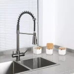 Смеситель для кухни GAPPO G4398-69 под однорычажный осмос с высоким силиконовым изливом серый (Gungrey) с латунной шпилькой Ø35