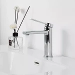 Смеситель для умывальника FRAP F1067 однорычажный с литым изливом латунный корпус крепления гайкой диаметр 25 мм хром