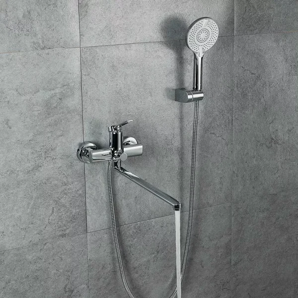 Смеситель для ванны FRAP F2267 однорычажный с длинным плоским изливом хромированный латунный корпус Ø35