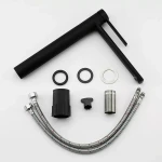 Смеситель для умывальника FRAP F1067-62 однорычажный с литым изливом черный, латунный корпус крепления гайкой Ø25