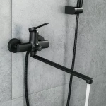 Смеситель для ванны FRAP F2267-6 однорычажный с длинным плоским изливом, латунный корпус, черный, Ø35