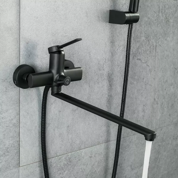 Смеситель для ванны FRAP F2267-6 однорычажный с длинным плоским изливом, латунный корпус, черный, Ø35