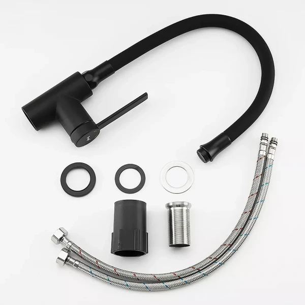 F4067-6 кухня одноваж. силiкон.вилив лат.корпус гайка Ø35 (чорний)** {10}