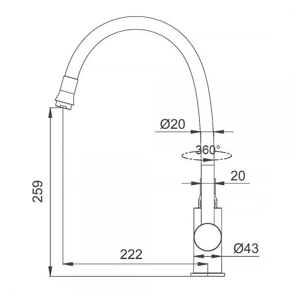 F4067-6 кухня одноваж. силiкон.вилив лат.корпус гайка Ø35 (чорний)** {10}