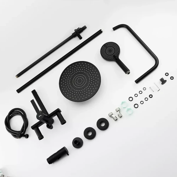 Душевая система FRAP F2467-6 с тремя функциями и поворотным изливом черная латунный корпус Ø35