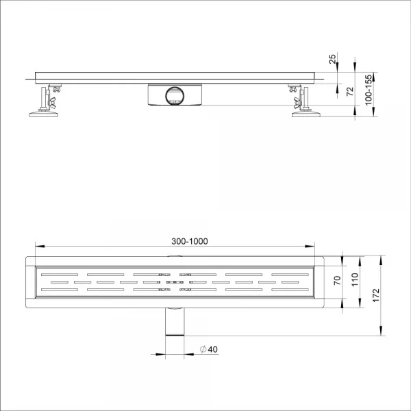 Душовий трап ITAL IT03-FT01/800B, 800 мм, нержавіюча сталь, чорний