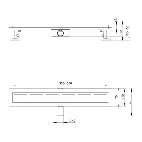 Душовий трап ITAL IT03-FT16/700, 700 мм, нержавіюча сталь, матовий сатин