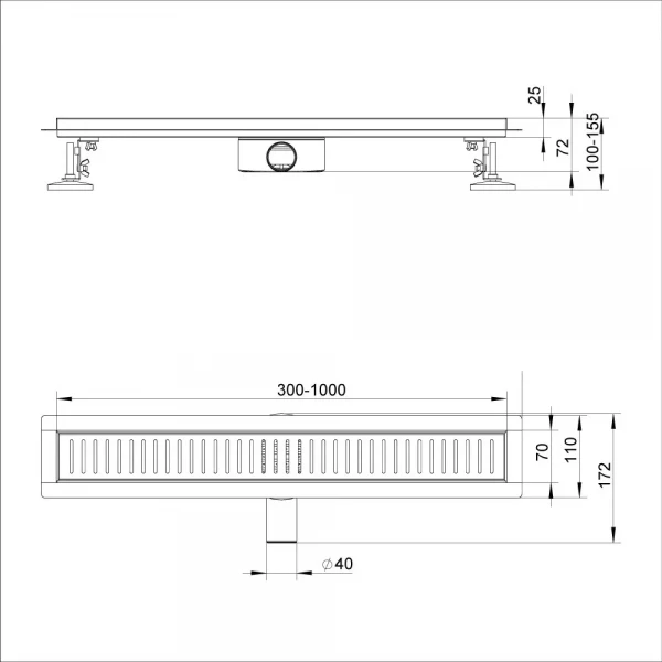 Душовий трап ITAL IT03-FT10/400, 400 мм, нержавіюча сталь, матовий сатин