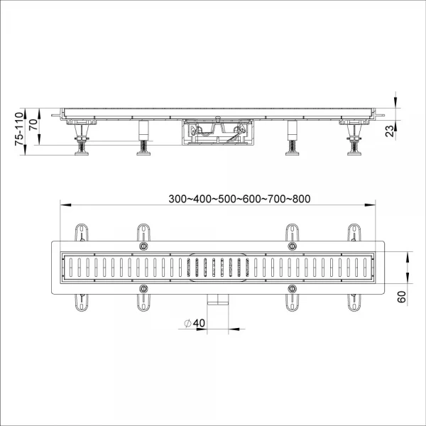 Душовий трап ITAL IT13-FT10/700, 700х70х67мм