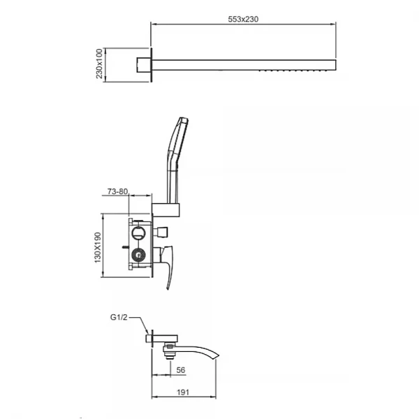 G7107-79 душ. система вбуд. 3х функц. одноваж. лат. Ø35 (сірий Gungrey) {2/1}