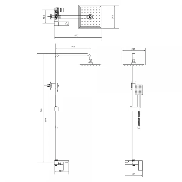 Душевая система PRO16A-02 однорычажная 3-х функциональная нержавеющая сталь Ø35 brushed nickel