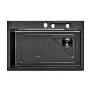 Мойка ITAL PROFI 720x460x215 мм с сифоном, дозатором, корзиной, доской и смесителем PVD Black