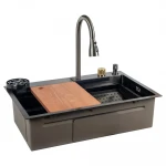 ID 7246-2BCW  PROFI 720x460x215мм,сифон. дозат. 2 кош, дошк, зміш. омив. склян. PVD DECOR Black{1/1}