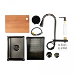 ID 7246-2BCW  PROFI 720x460x215мм,сифон. дозат. 2 кош, дошк, зміш. омив. склян. PVD DECOR Black{1/1}