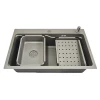 Мойка ITAL 750x460x215мм PVD Grey с сифоном, дозатором и 2 корзинами (3.0/0.8мм)