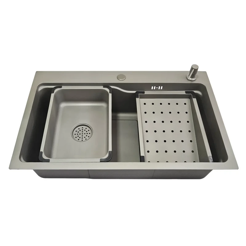 Мойка ITAL 750x460x215мм PVD Grey с сифоном, дозатором и 2 корзинами (3.0/0.8мм)