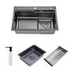 Кухонная мойка ITAL 750x460x215 мм PVD Black с сифоном, дозатором и двумя корзинами