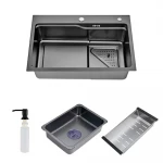 ID 7546-B мийка 750x460x215мм,(3.0/0.8мм),сифон. дозат. 2 кошика PVD Black {1/1}