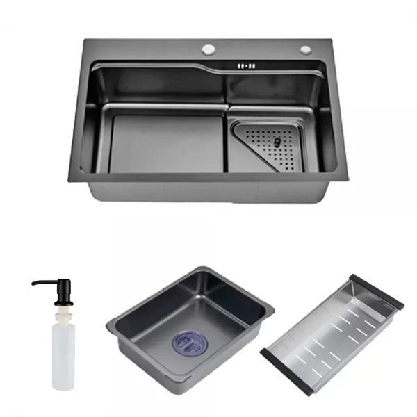 ID 7546-B мийка 750x460x215мм,(3.0/0.8мм),сифон. дозат. 2 кошика PVD Black {1/1}