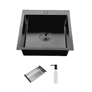 Кухонная мойка ITAL 500x500x215 мм с сифоном, дозатором и корзиной PVD Black