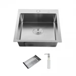 ID 5050 мийка одинар.500x500x215мм, (3.0/0.8мм),SUS 304 сифон, дозатор, кошик, Satin {1/1}