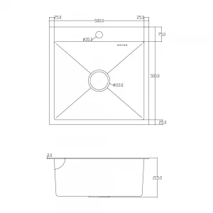Кухонная мойка ITAL 500x500x215 мм с сифоном, дозатором и корзиной PVD Grey