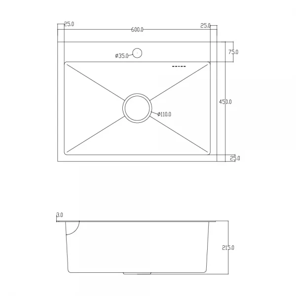 ID 6045 мийка одинар.600x450x215мм,(3.0/0.8мм), SUS 304 сифон, дозатор, кошик, Satin {1/1}
