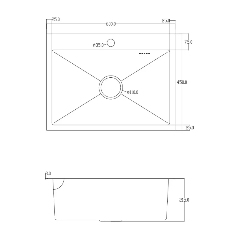 Мойка ITAL 600x450x215мм из нержавеющей стали SUS 304, сифон, дозатор, корзина Satin