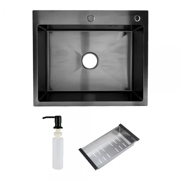 ID 6050-B мийка одинар.600x500x215мм,  (3.0/0.8мм), сифон, дозатор, кошик, PVD Black {1/1}