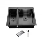 Мойка кухонная ITAL 575x485x215 мм двойная с сифоном, дозатором, корзиной PVD Black