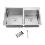 Мойка ITAL 750x410x215 мм двойная из нержавеющей стали SUS 304 (3.0/0.8) с сифоном, дозатором и корзиной Satin