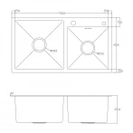 Мойка ITAL 750x410x215мм двойная с сифоном, дозатором, корзиной PVD Black (3.0/0.8)