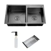 Мойка ITAL 750x410x215мм двойная с сифоном, дозатором, корзиной PVD Black (3.0/0.8)
