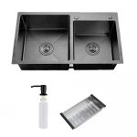 ID 7541-B мийка подвійн.750x410x215мм,  (3.0/0.8), сифон, дозатор  кошик, PVD Black {1/1}