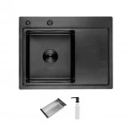 Мойка кухонная ITAL ID 6350L-B 630x500x215 мм с крылом, левой чашей, сифоном, дозатором, корзиной PVD Black (3.0/0.8мм)