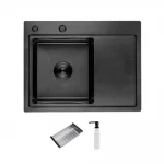 ID 6350L-B мийка з крил.чаша ліва.630x500x215мм, (3.0/0.8мм), сифон, дозатор, кошик, PVD Black {1/1}